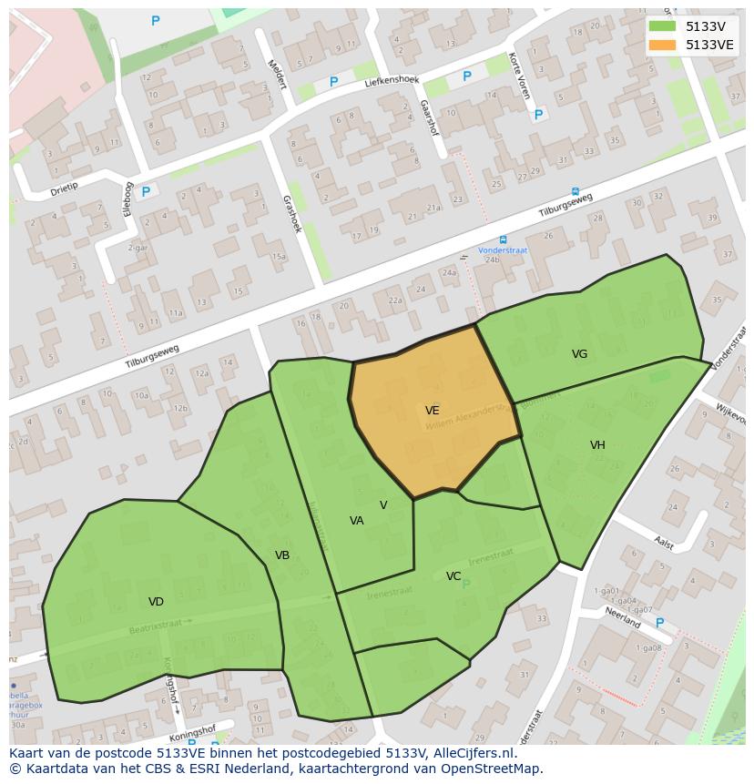 Afbeelding van het postcodegebied 5133 VE op de kaart.