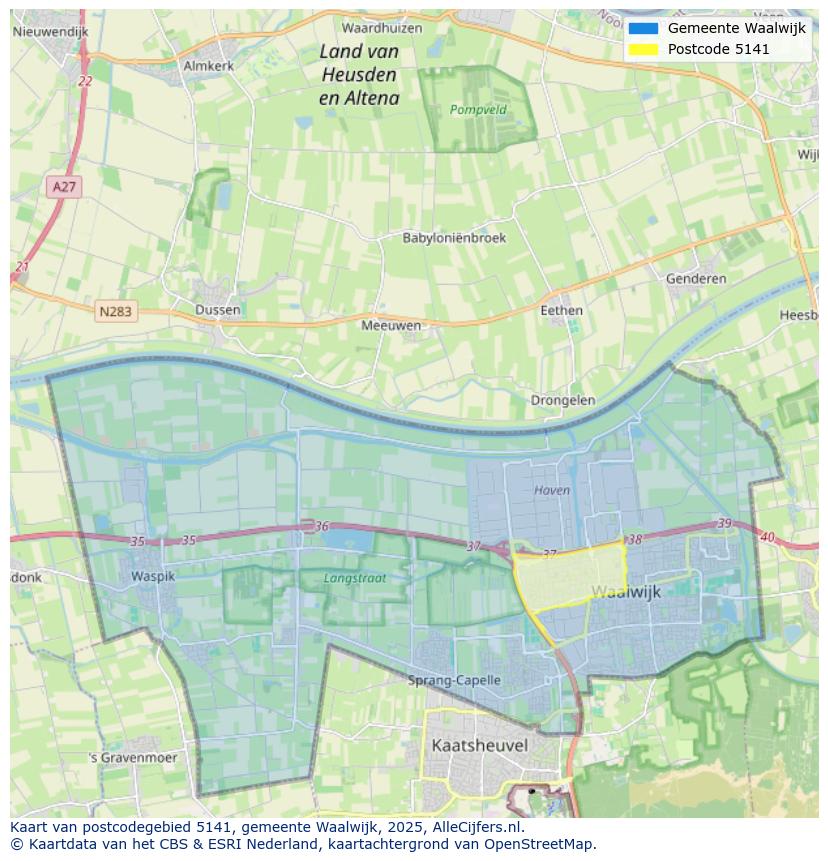 Afbeelding van het postcodegebied 5141 op de kaart.