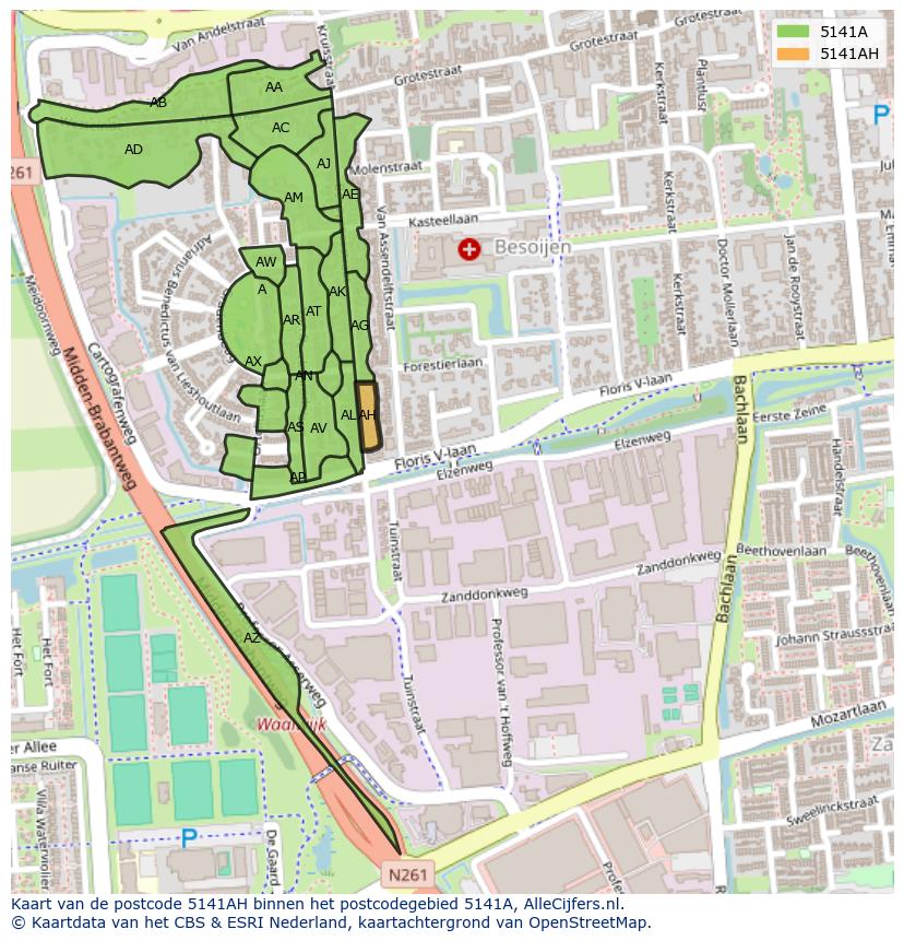 Afbeelding van het postcodegebied 5141 AH op de kaart.