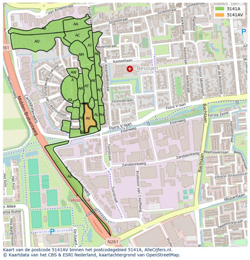 Afbeelding van het postcodegebied 5141 AV op de kaart.