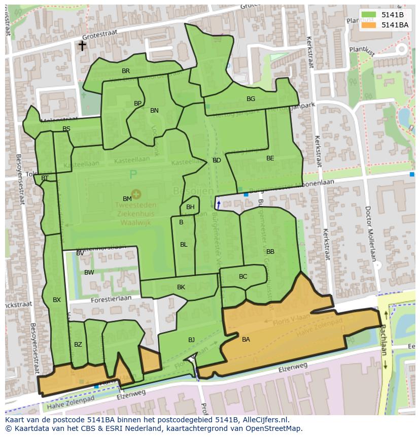 Afbeelding van het postcodegebied 5141 BA op de kaart.