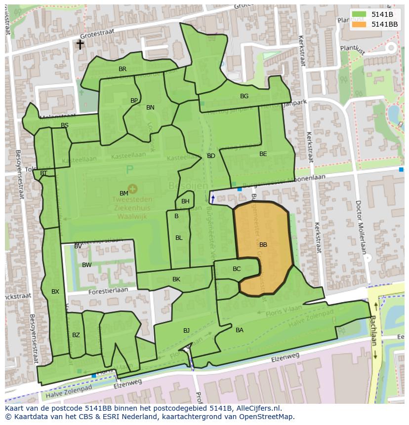 Afbeelding van het postcodegebied 5141 BB op de kaart.