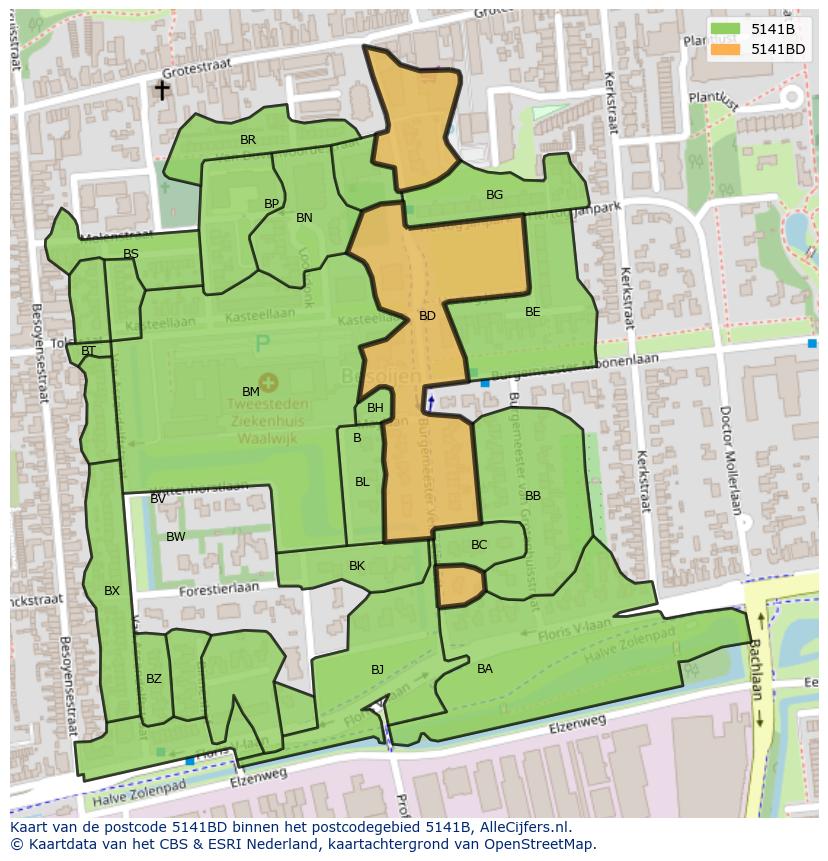 Afbeelding van het postcodegebied 5141 BD op de kaart.