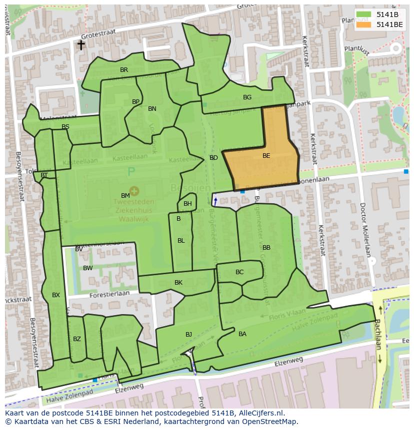 Afbeelding van het postcodegebied 5141 BE op de kaart.