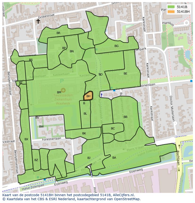 Afbeelding van het postcodegebied 5141 BH op de kaart.