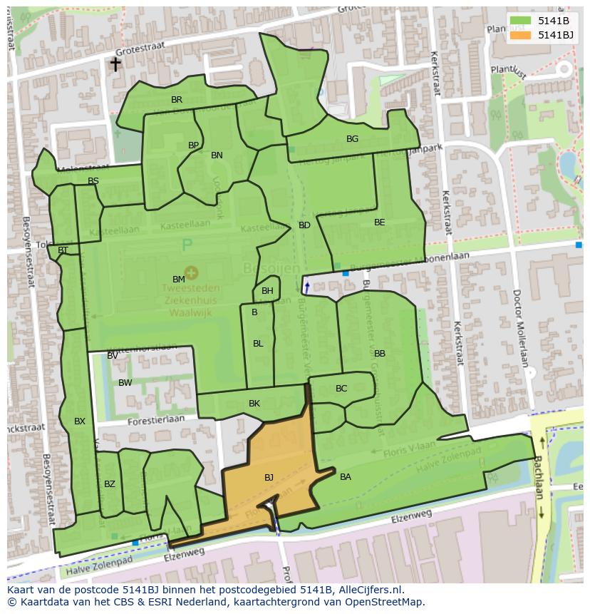 Afbeelding van het postcodegebied 5141 BJ op de kaart.