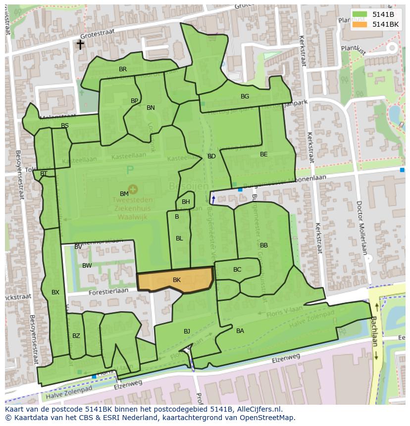 Afbeelding van het postcodegebied 5141 BK op de kaart.
