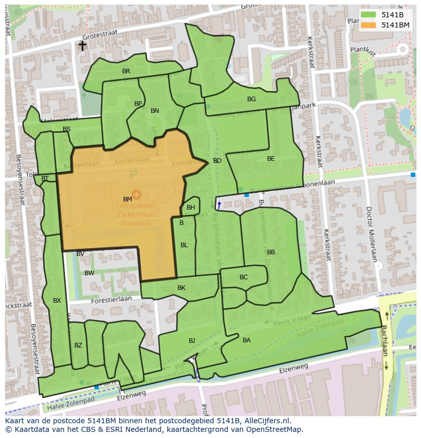 Afbeelding van het postcodegebied 5141 BM op de kaart.