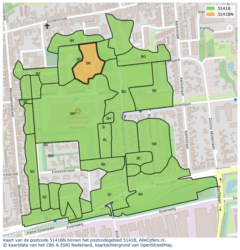 Afbeelding van het postcodegebied 5141 BN op de kaart.