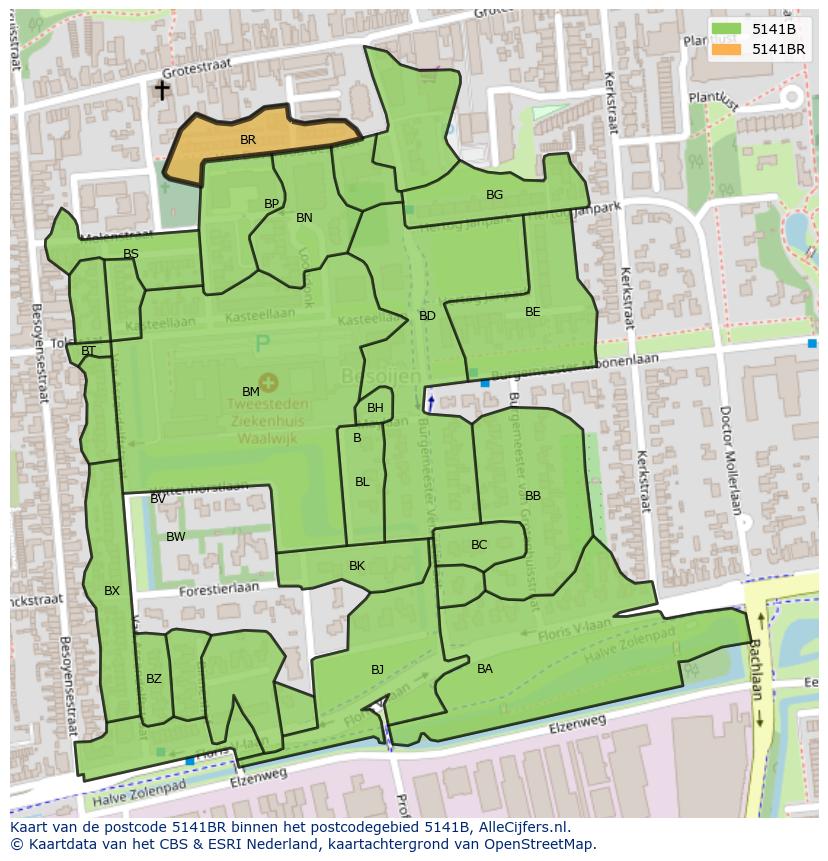 Afbeelding van het postcodegebied 5141 BR op de kaart.