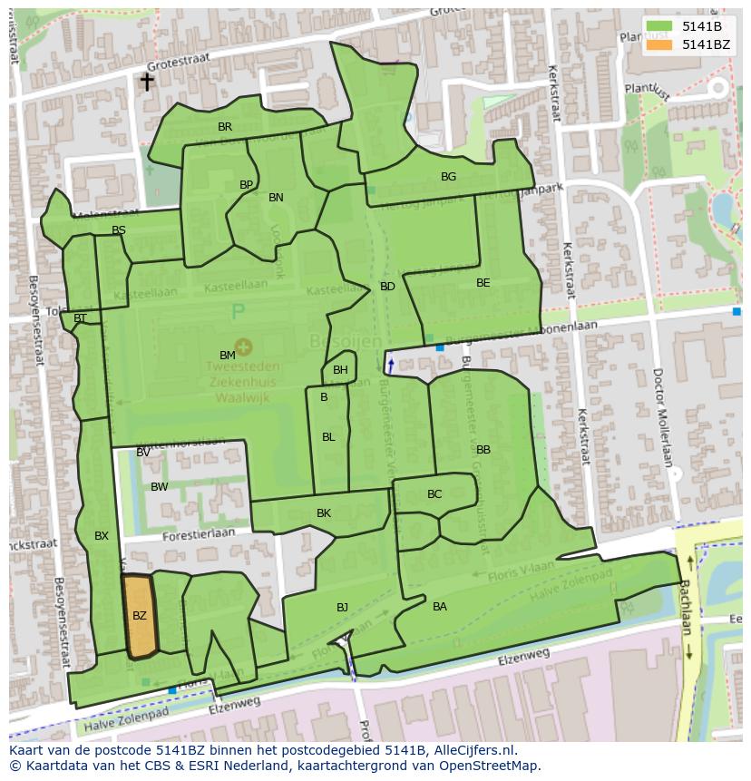 Afbeelding van het postcodegebied 5141 BZ op de kaart.