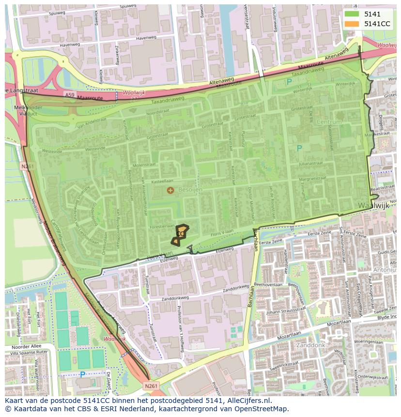 Afbeelding van het postcodegebied 5141 CC op de kaart.