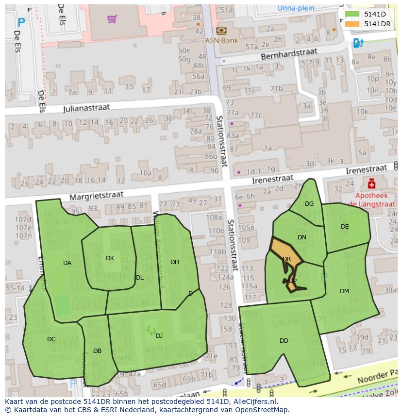 Afbeelding van het postcodegebied 5141 DR op de kaart.