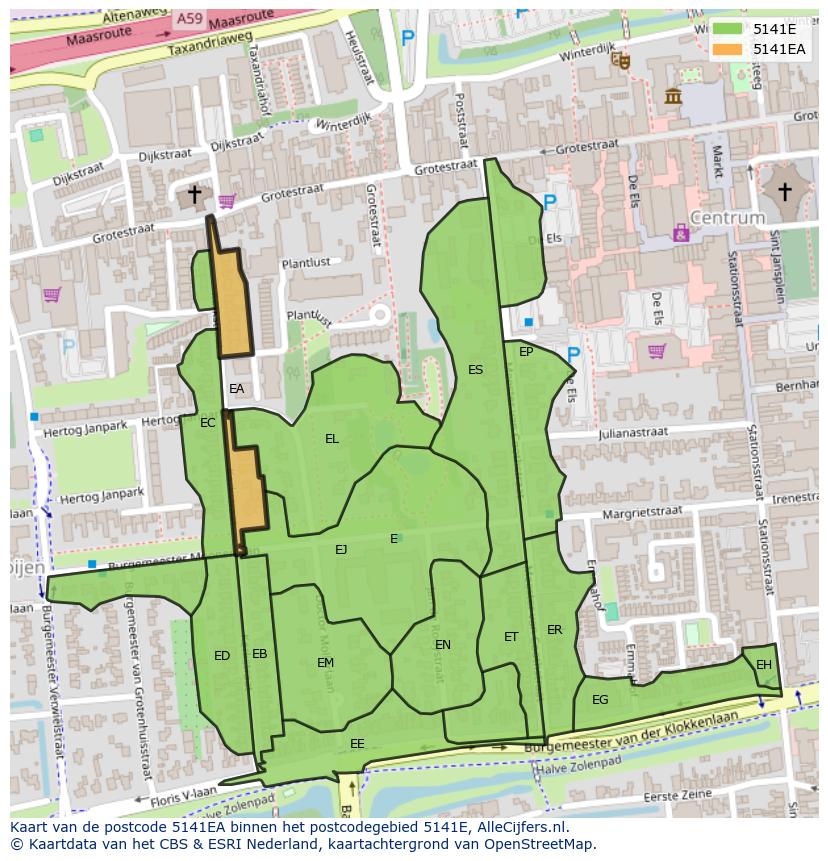 Afbeelding van het postcodegebied 5141 EA op de kaart.