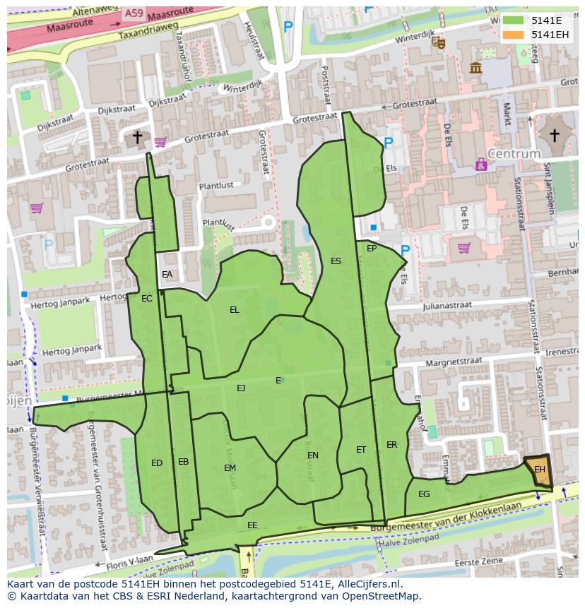 Afbeelding van het postcodegebied 5141 EH op de kaart.