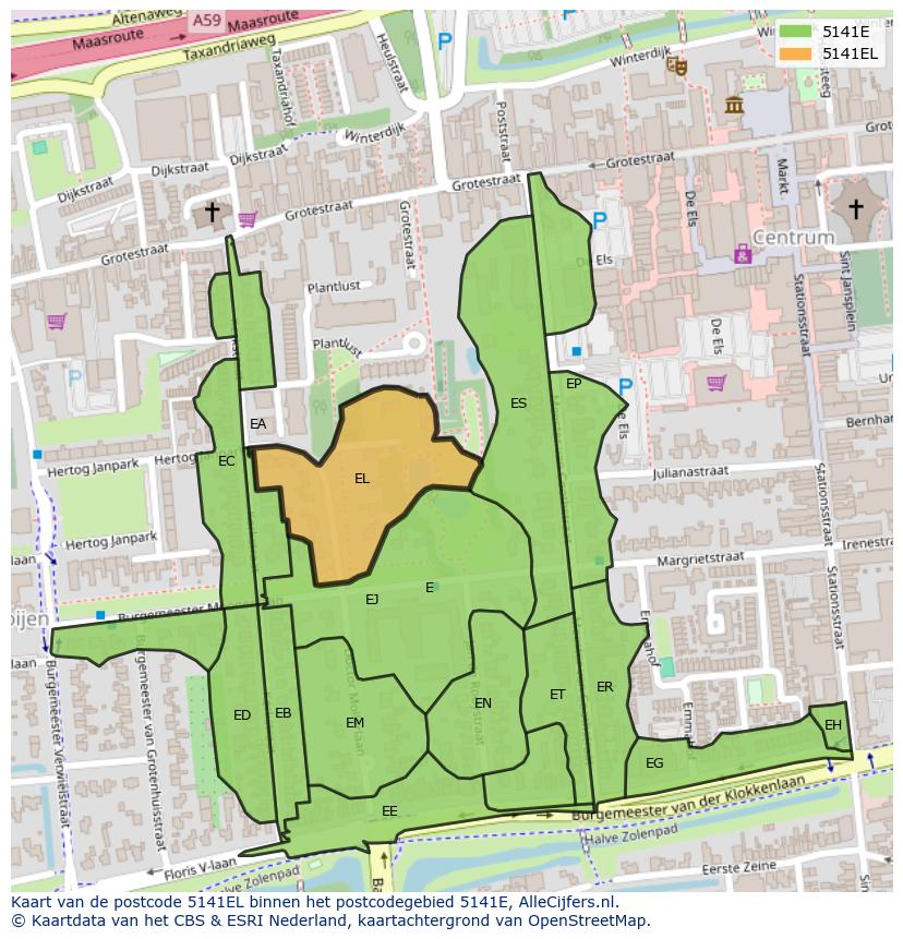 Afbeelding van het postcodegebied 5141 EL op de kaart.