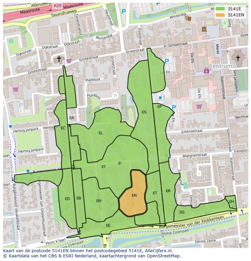 Afbeelding van het postcodegebied 5141 EN op de kaart.