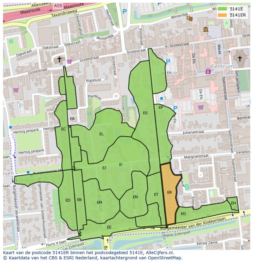Afbeelding van het postcodegebied 5141 ER op de kaart.