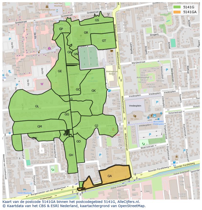 Afbeelding van het postcodegebied 5141 GA op de kaart.