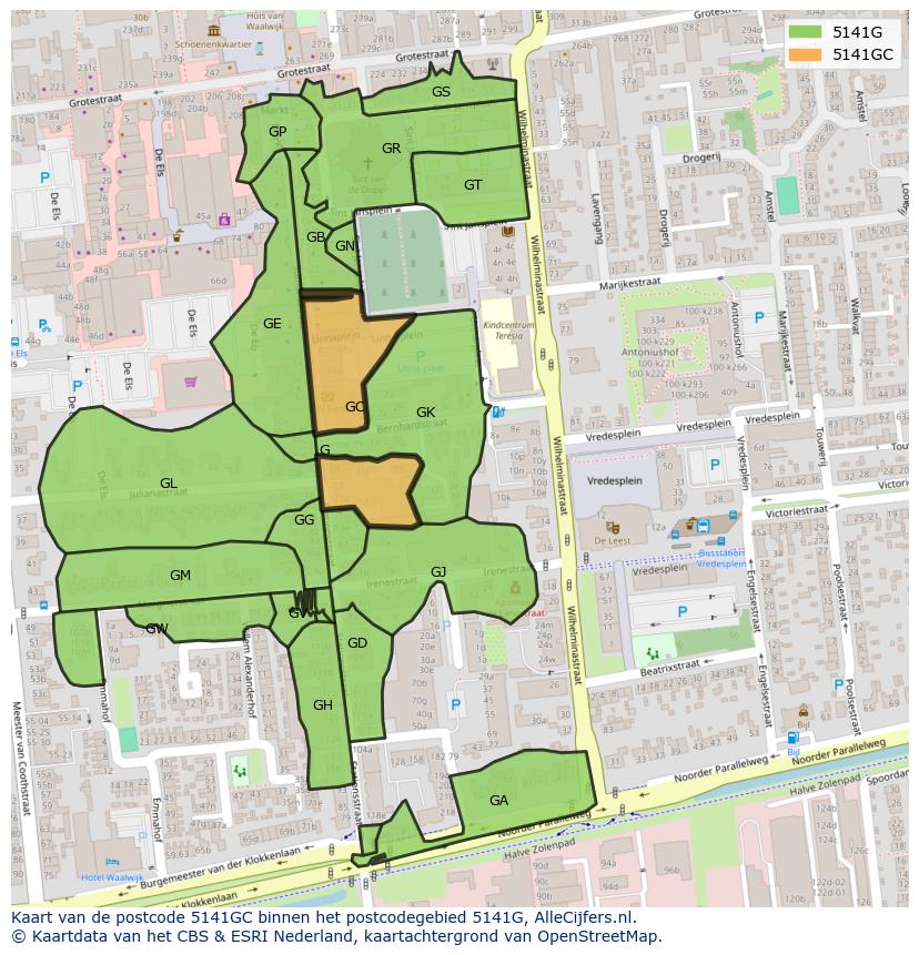 Afbeelding van het postcodegebied 5141 GC op de kaart.