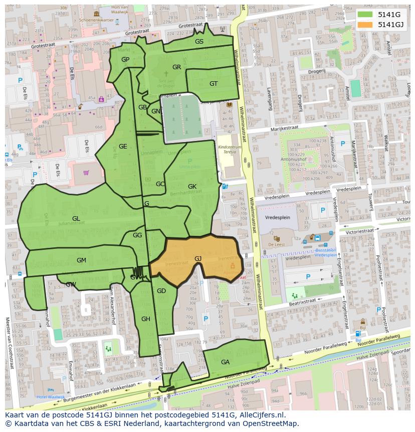 Afbeelding van het postcodegebied 5141 GJ op de kaart.