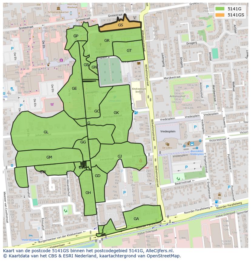 Afbeelding van het postcodegebied 5141 GS op de kaart.