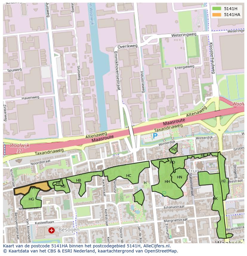 Afbeelding van het postcodegebied 5141 HA op de kaart.