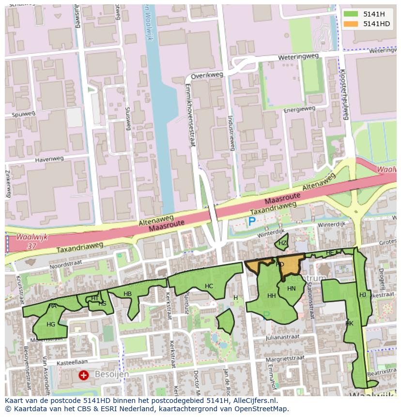 Afbeelding van het postcodegebied 5141 HD op de kaart.