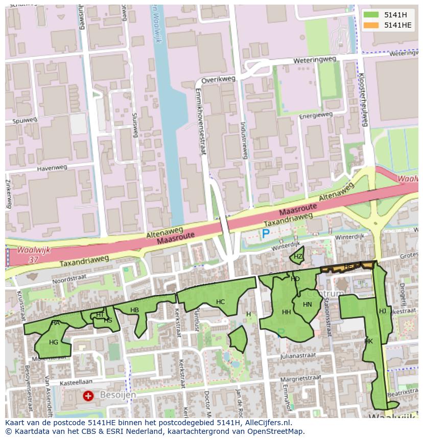 Afbeelding van het postcodegebied 5141 HE op de kaart.