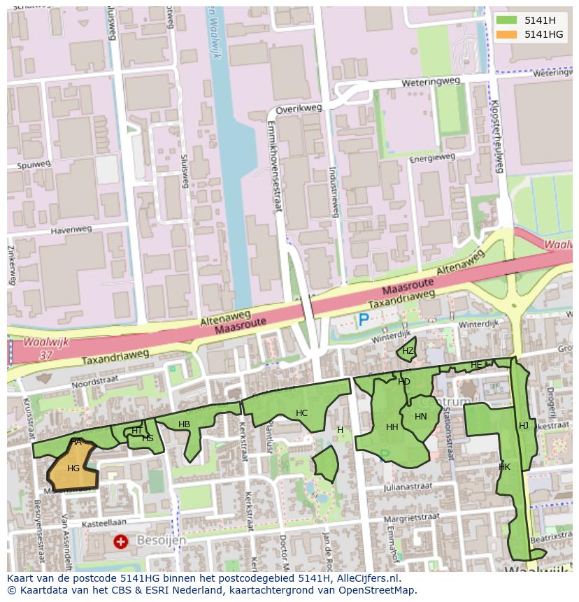 Afbeelding van het postcodegebied 5141 HG op de kaart.