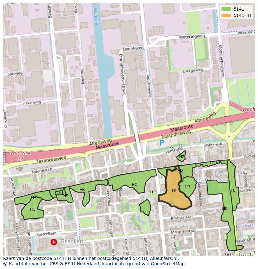 Afbeelding van het postcodegebied 5141 HH op de kaart.