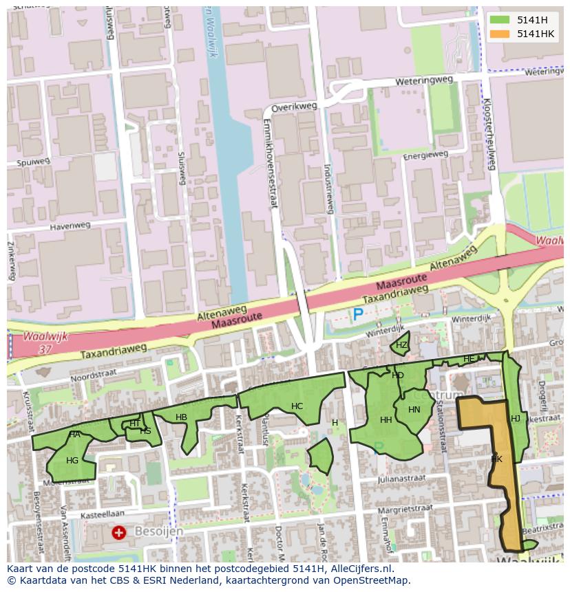 Afbeelding van het postcodegebied 5141 HK op de kaart.