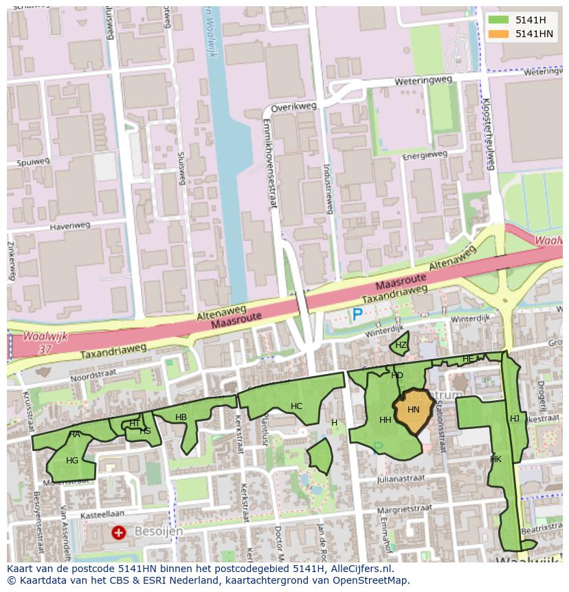 Afbeelding van het postcodegebied 5141 HN op de kaart.