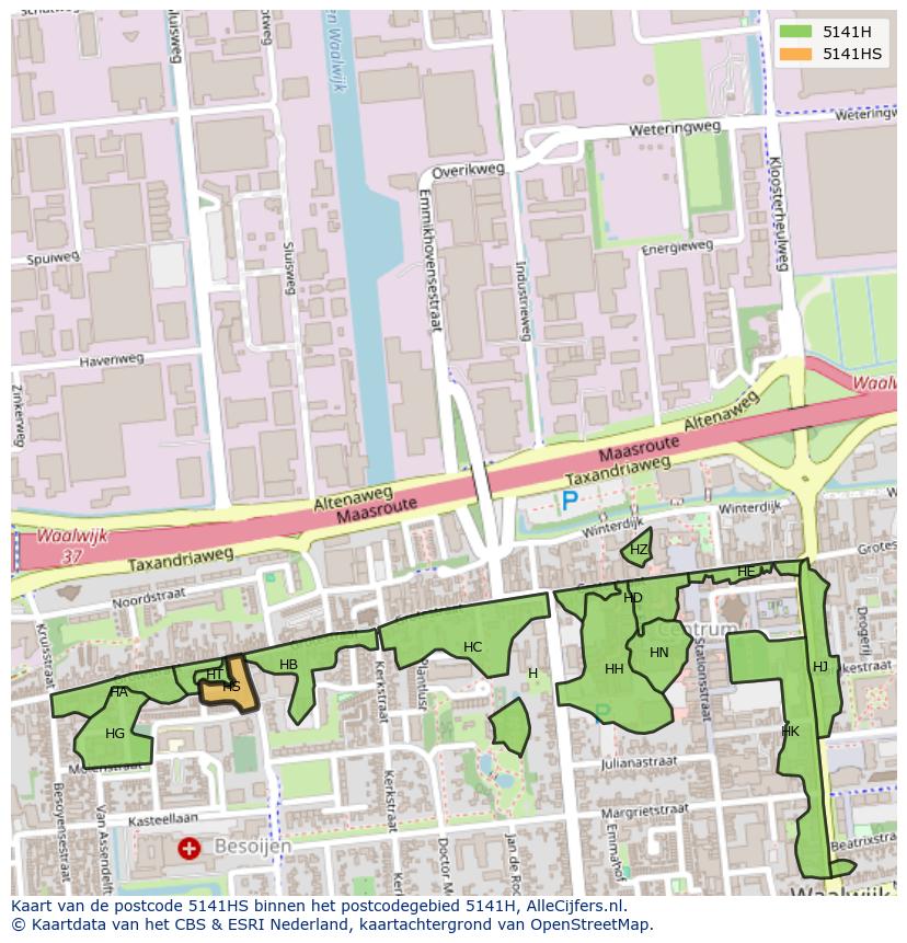 Afbeelding van het postcodegebied 5141 HS op de kaart.