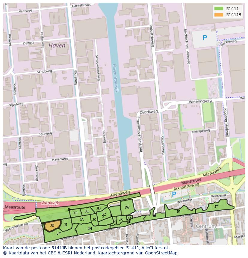 Afbeelding van het postcodegebied 5141 JB op de kaart.
