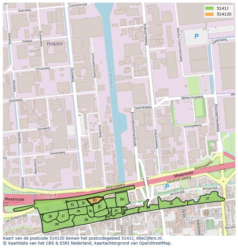 Afbeelding van het postcodegebied 5141 JD op de kaart.