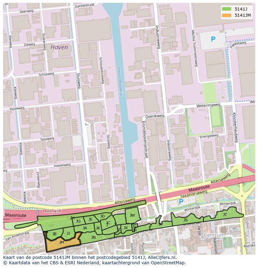 Afbeelding van het postcodegebied 5141 JM op de kaart.