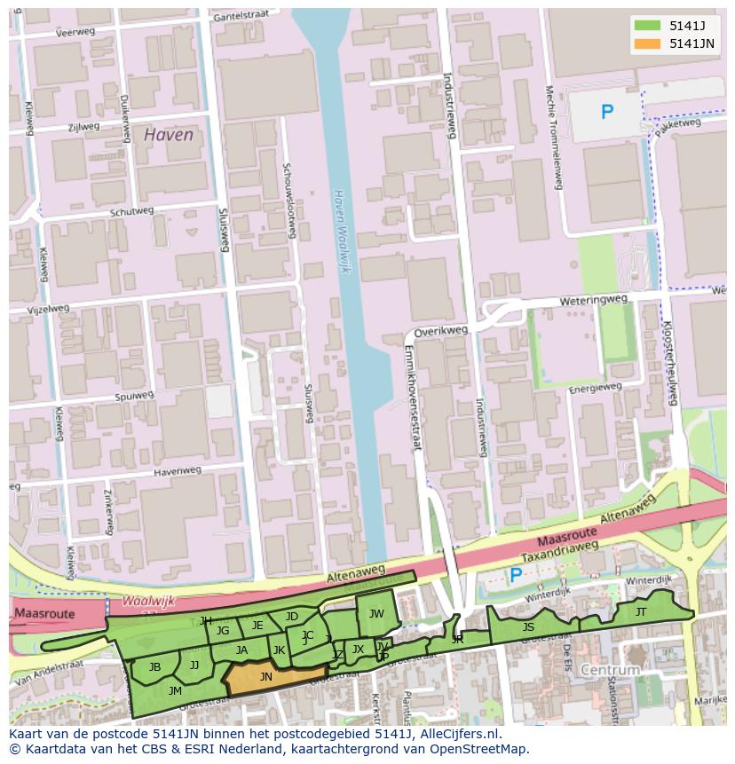 Afbeelding van het postcodegebied 5141 JN op de kaart.