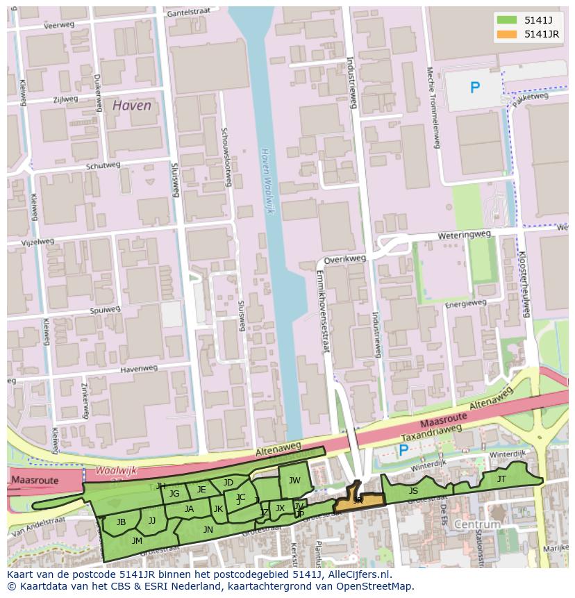 Afbeelding van het postcodegebied 5141 JR op de kaart.
