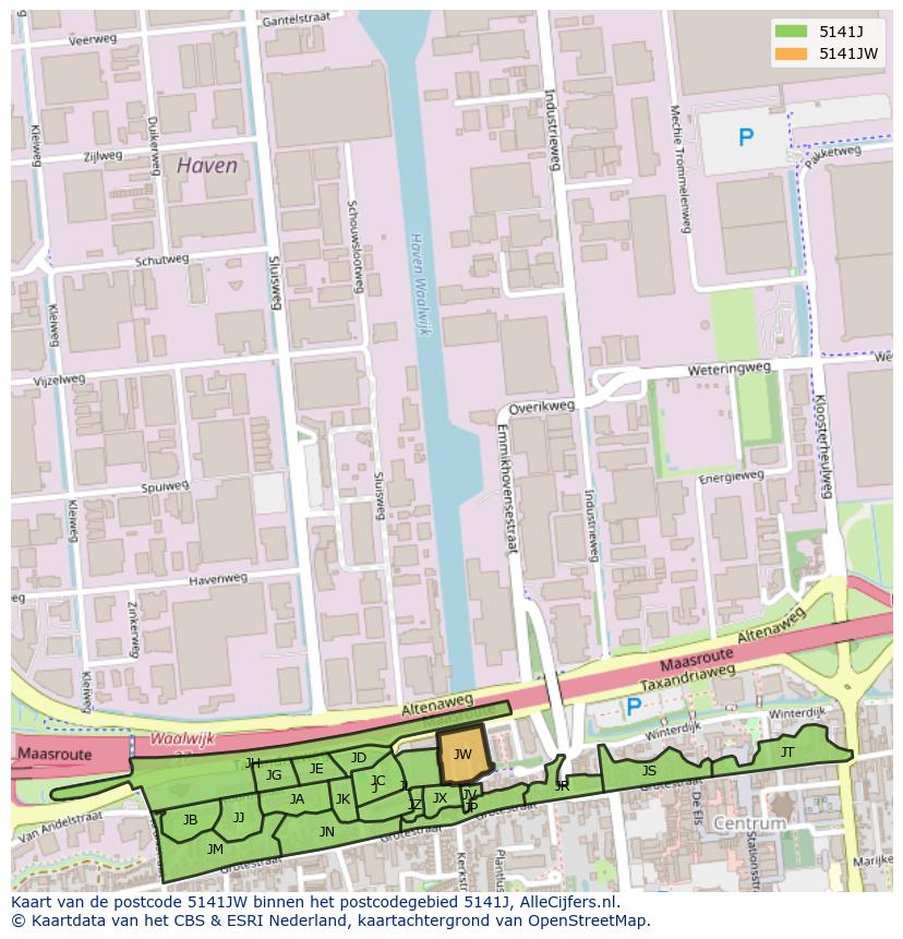 Afbeelding van het postcodegebied 5141 JW op de kaart.