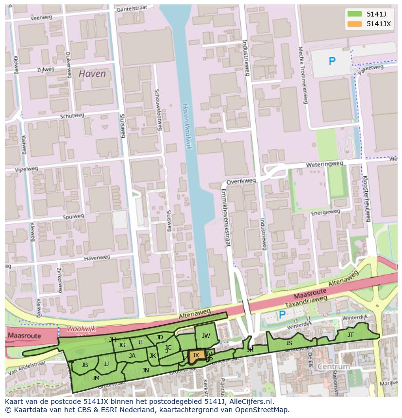 Afbeelding van het postcodegebied 5141 JX op de kaart.