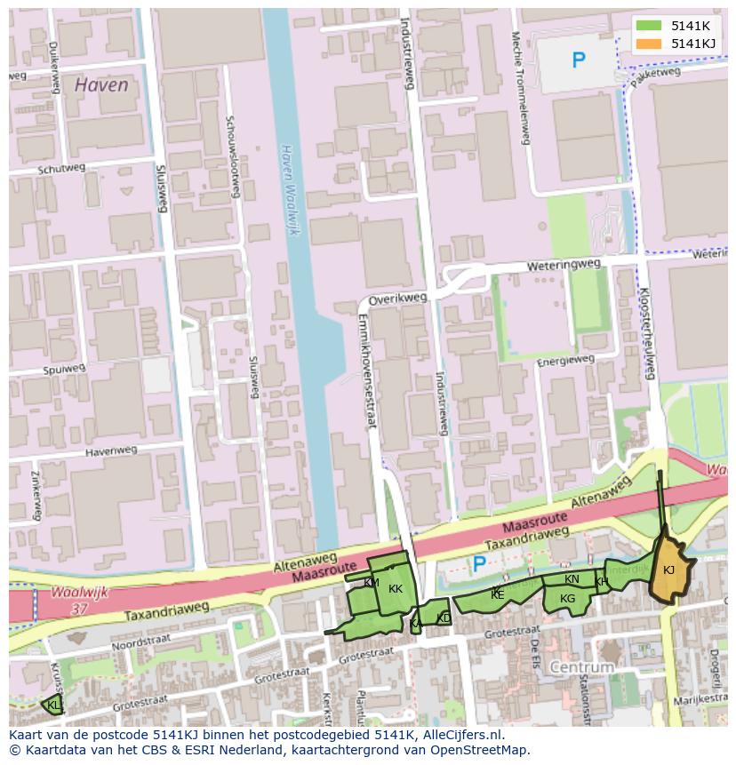 Afbeelding van het postcodegebied 5141 KJ op de kaart.