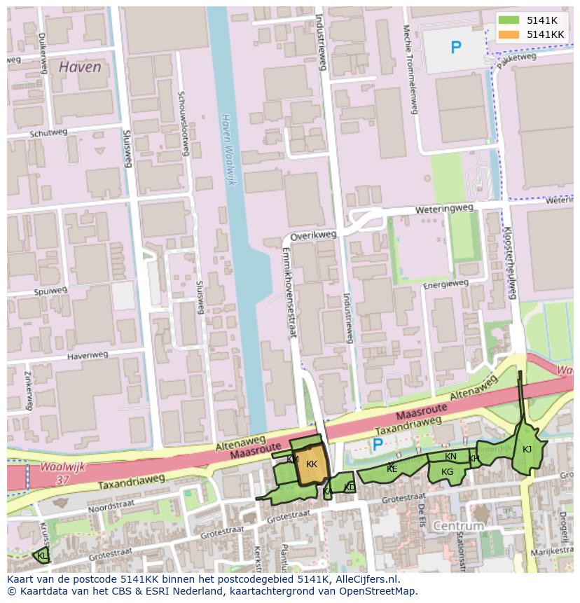 Afbeelding van het postcodegebied 5141 KK op de kaart.