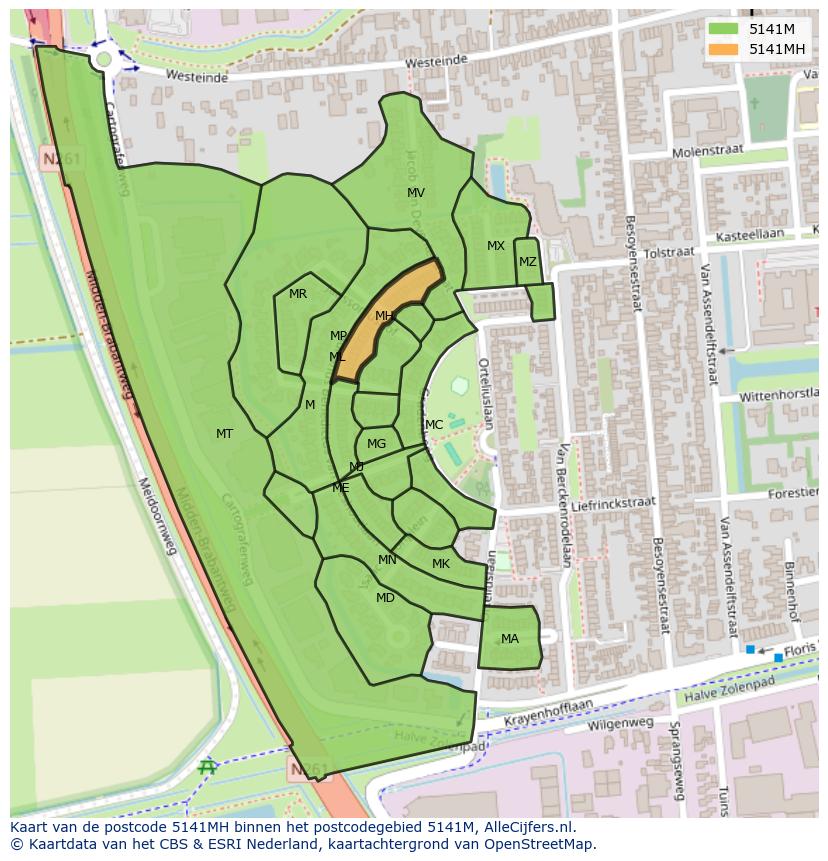 Afbeelding van het postcodegebied 5141 MH op de kaart.