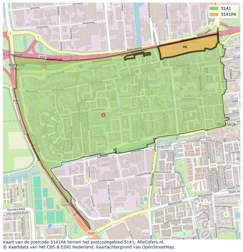 Afbeelding van het postcodegebied 5141 PA op de kaart.