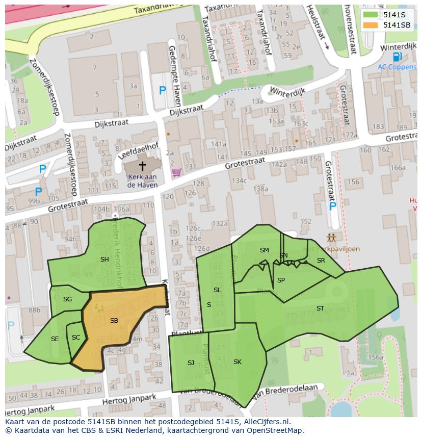 Afbeelding van het postcodegebied 5141 SB op de kaart.