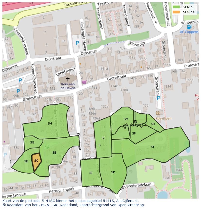 Afbeelding van het postcodegebied 5141 SC op de kaart.