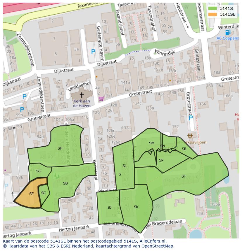 Afbeelding van het postcodegebied 5141 SE op de kaart.