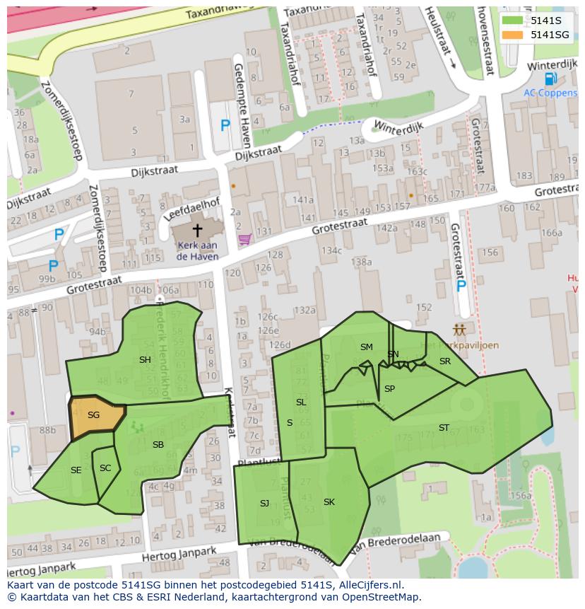 Afbeelding van het postcodegebied 5141 SG op de kaart.