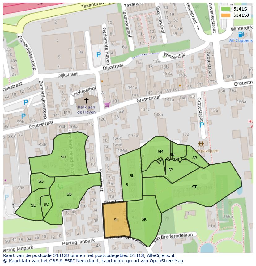 Afbeelding van het postcodegebied 5141 SJ op de kaart.